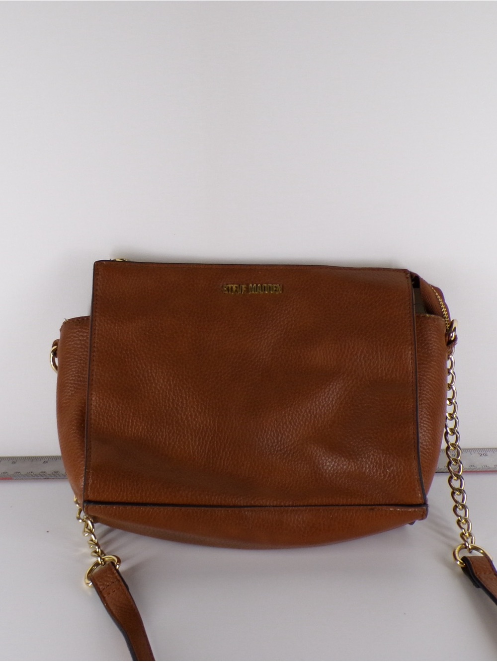 Steve Madden Brown Leather Crossbody with Gold Chain
